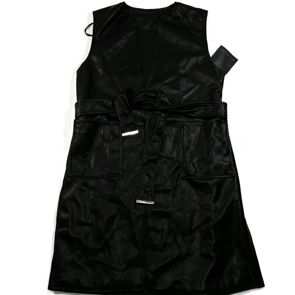 Andrew Marc New York‎ Faux Leather Dress Womens XS Black New NWT Midi